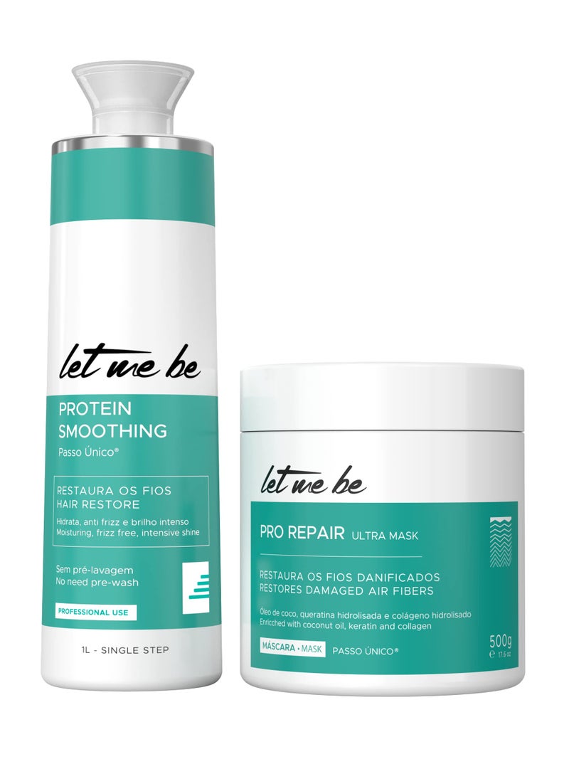 Let Me Be Smoothing Protein 1L/33.8fl.oz + Deep Repair Mask 500ml/16.90fl.oz Haircare Duo - Professional Strength Treatment and Mask - Image 1